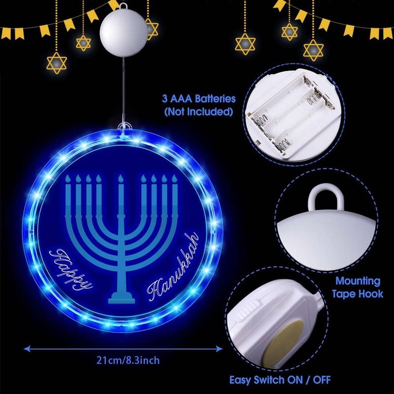 ONANNA Lighted Hanukkah Decorations Blue Chanukah Window Lights for Jewish Judaism Synagogue Passover Shabbat Christmas Hanging Lamp Ornament for Home Office Indoor Outdoor Decor - Image 2